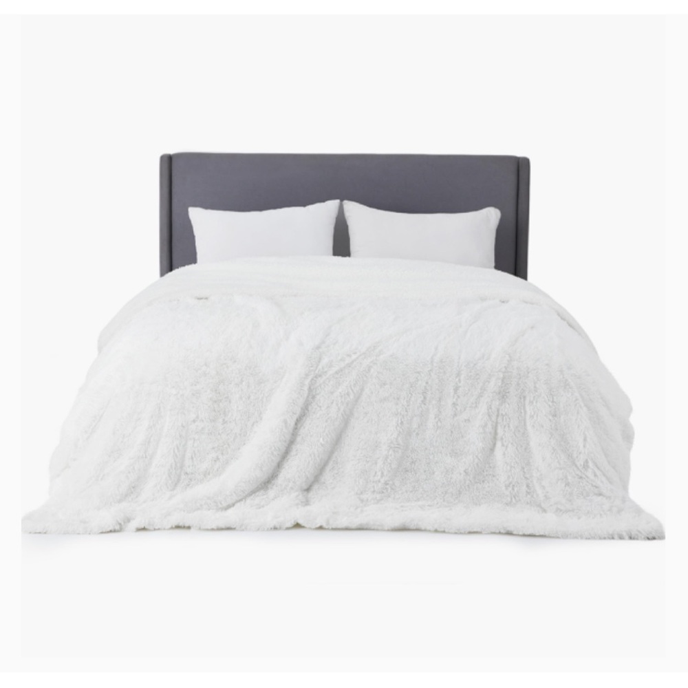 Plush Faux Fur Fluffy Shaggy Sherpa Fuzzy Soft Cozy White Full/Queen Blanket